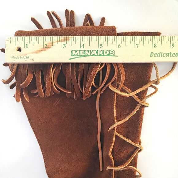 Vintage Minnetonka 1322 Knee High Lace Up Leather Sole Moccasin Boots 7 Boho - Picture 8 of 9
